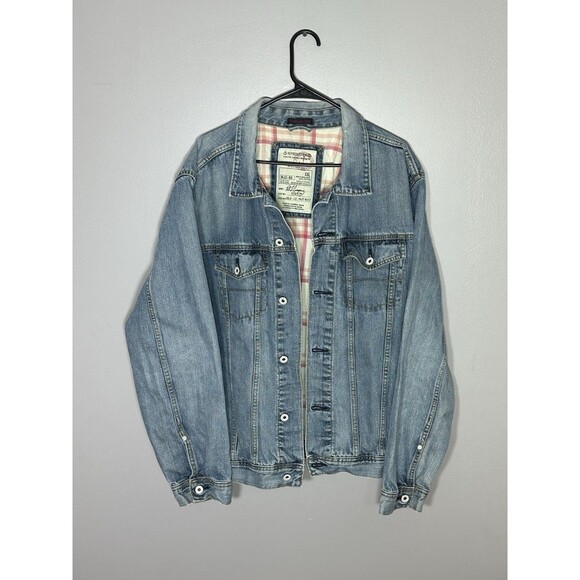 Vintage Nautica Y2K Trucker Grunge Blue Denim Jacket Women Size XXL Plaid Lining - Picture 1 of 10